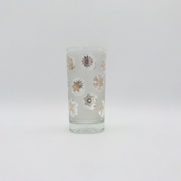 Rare Gold Snowflake Frosted Glass Tumbler Continental Can Company MCM Vintage - Picture 1 of 6